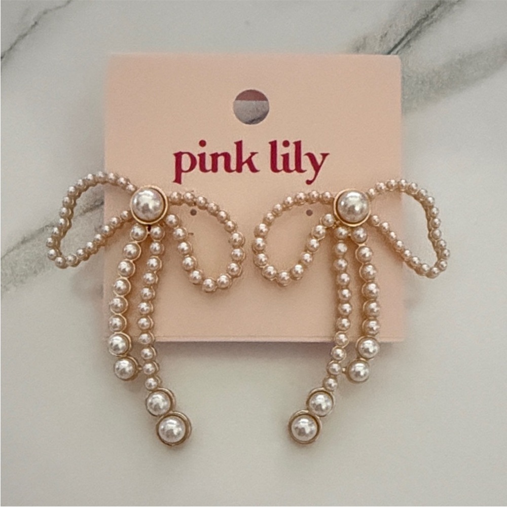 Pink Lily Pearl Bow Statement Earrings — image 4 of 5